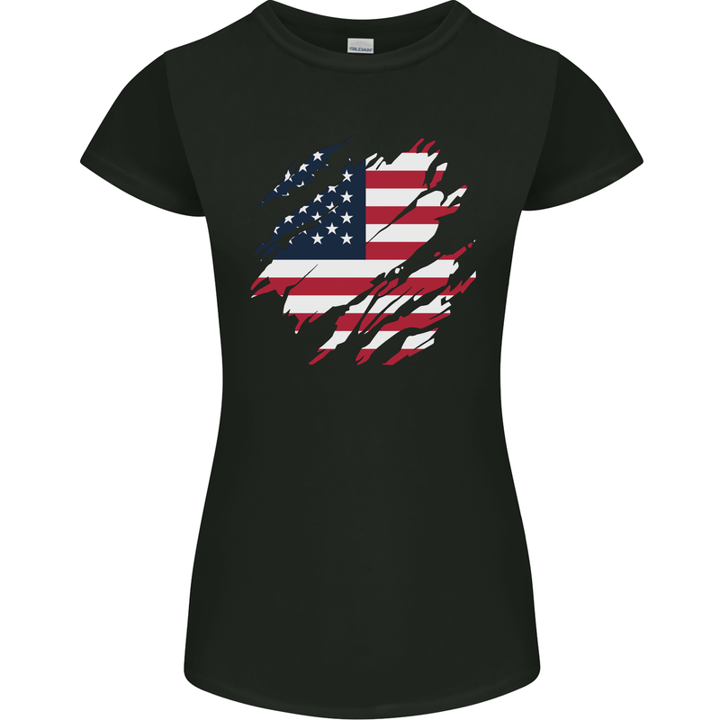 Torn USA Flag Independance Day Football Womens Petite Cut T-Shirt Black