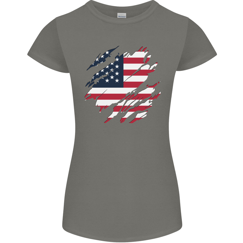 Torn USA Flag Independance Day Football Womens Petite Cut T-Shirt Charcoal