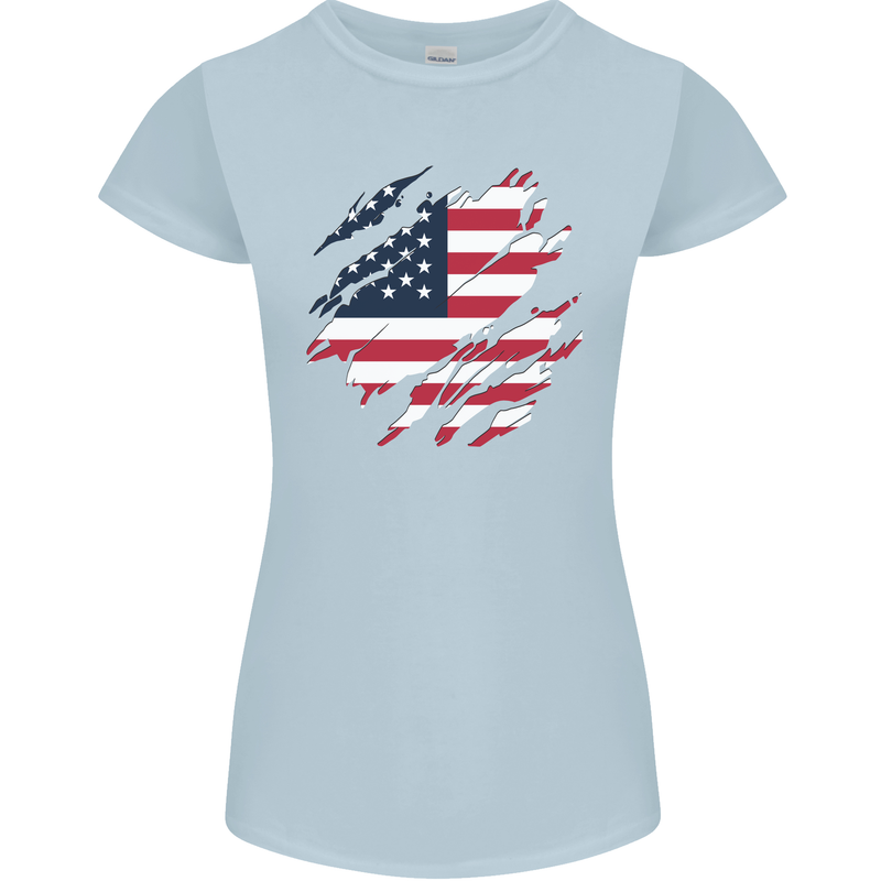 Torn USA Flag Independance Day Football Womens Petite Cut T-Shirt Light Blue