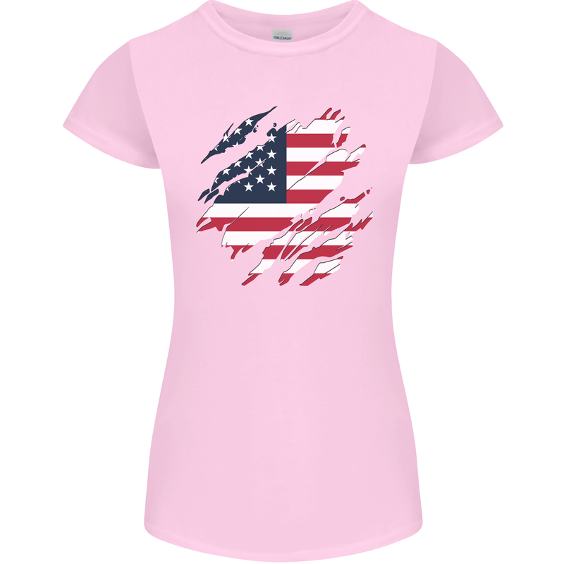 Torn USA Flag Independance Day Football Womens Petite Cut T-Shirt Light Pink
