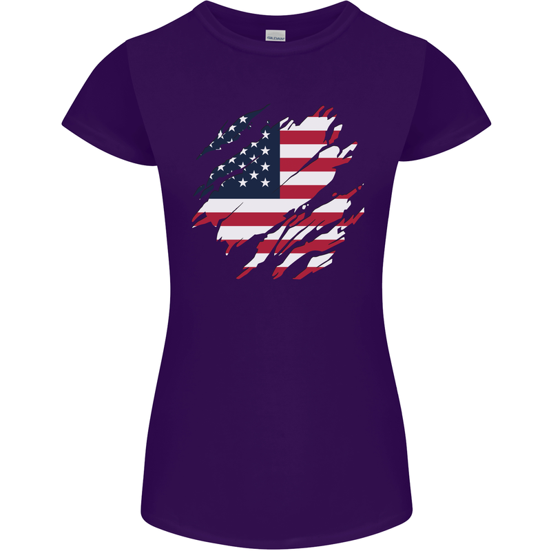 Torn USA Flag Independance Day Football Womens Petite Cut T-Shirt Purple