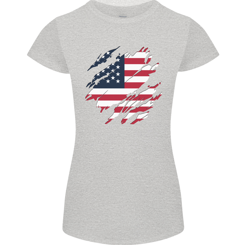 Torn USA Flag Independance Day Football Womens Petite Cut T-Shirt Sports Grey