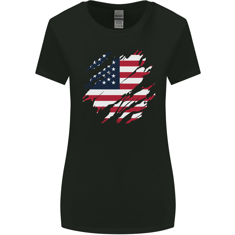 Torn USA Flag Independance Day Football Womens Wider Cut T-Shirt Black