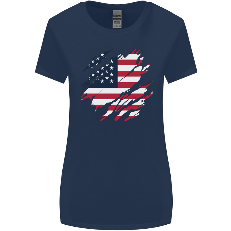 Torn USA Flag Independance Day Football Womens Wider Cut T-Shirt Navy Blue