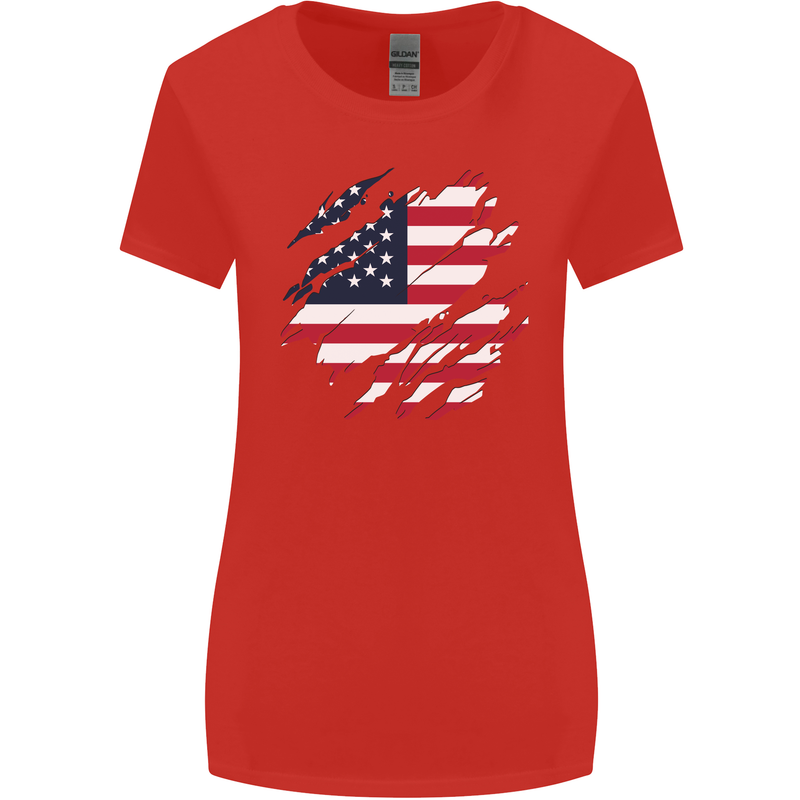 Torn USA Flag Independance Day Football Womens Wider Cut T-Shirt Red