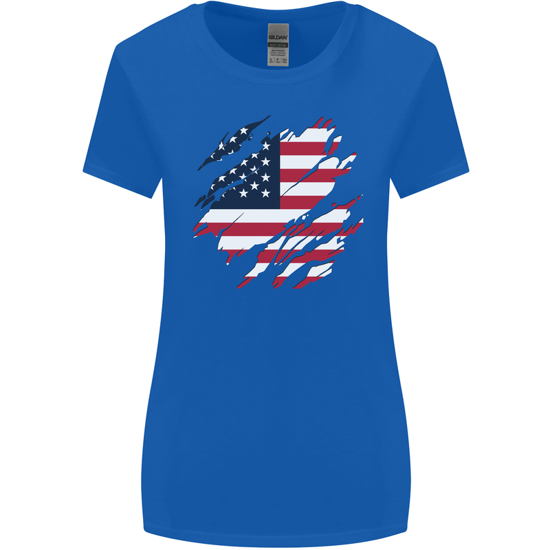 Torn USA Flag Independance Day Football Womens Wider Cut T-Shirt Royal Blue