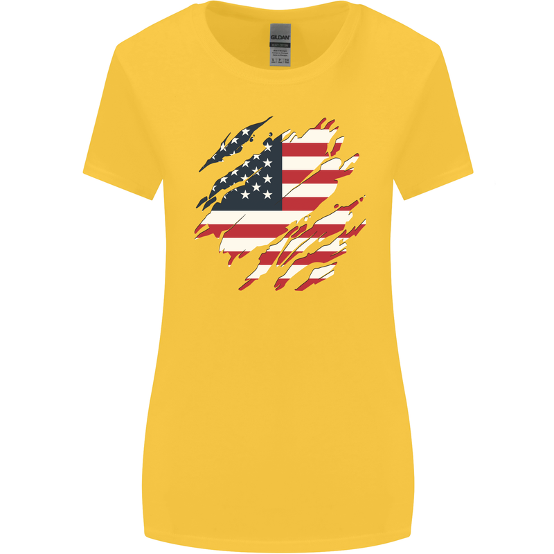 Torn USA Flag Independance Day Football Womens Wider Cut T-Shirt Yellow