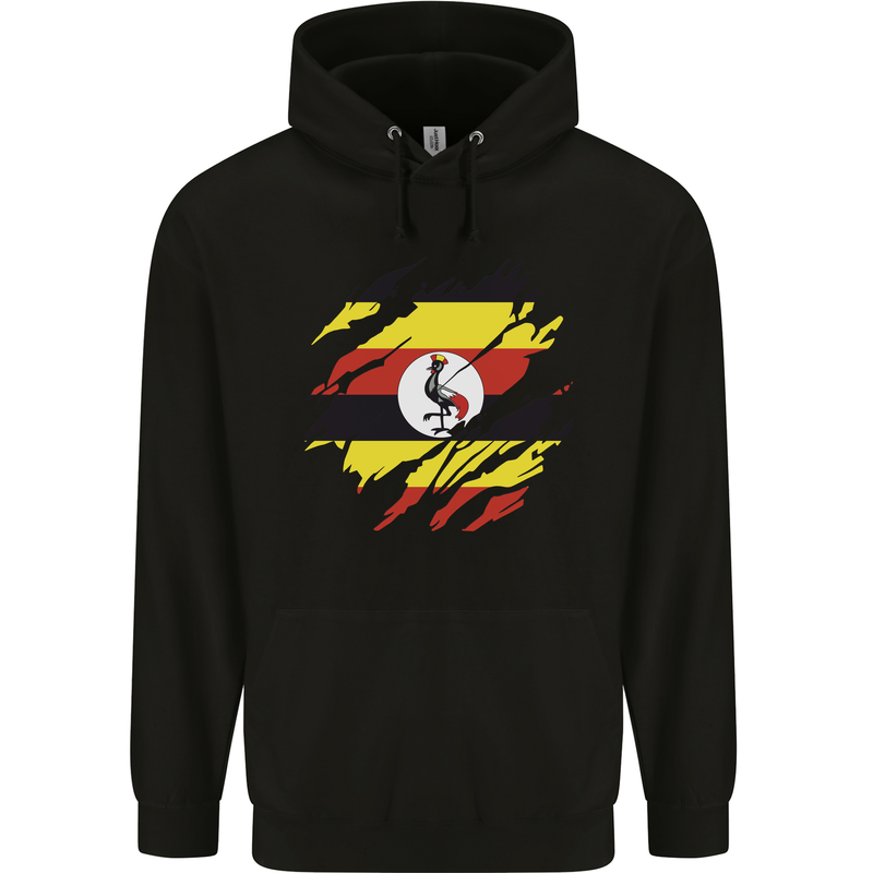 Torn Uganda Flag Ugandan Day Football Childrens Kids Hoodie Black