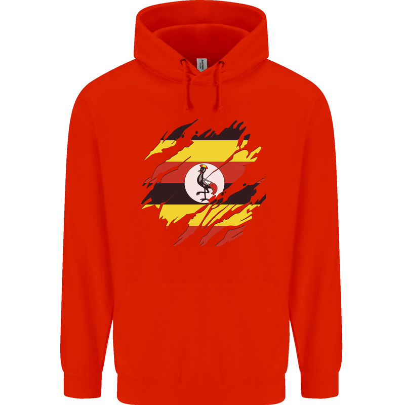 Torn Uganda Flag Ugandan Day Football Childrens Kids Hoodie Bright Red