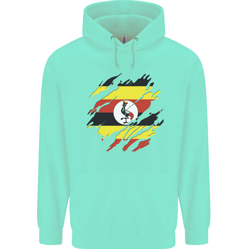 Torn Uganda Flag Ugandan Day Football Childrens Kids Hoodie Peppermint