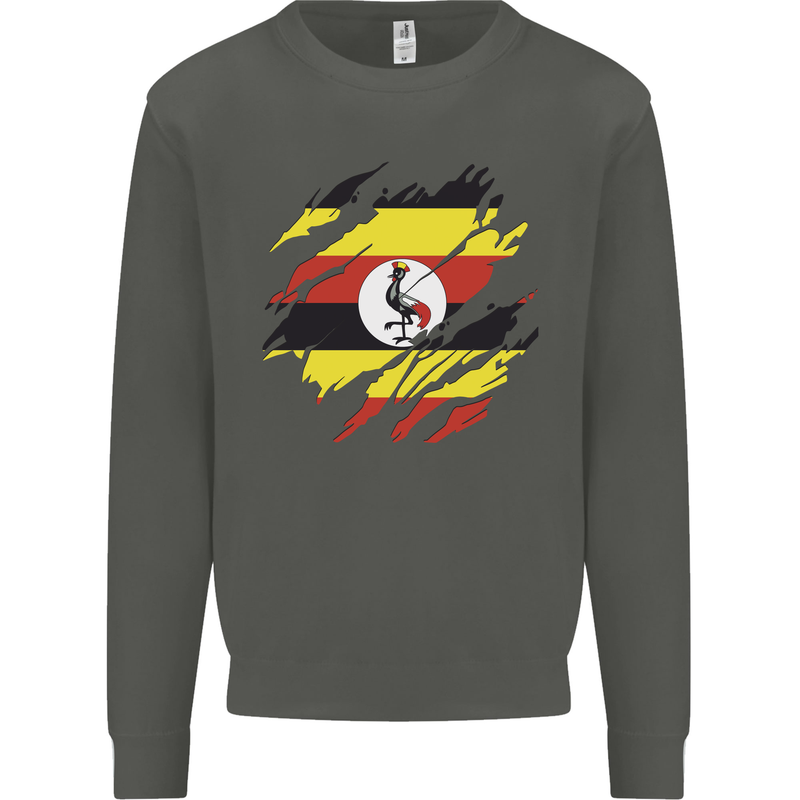 Torn Uganda Flag Ugandan Day Football Kids Sweatshirt Jumper Storm Grey