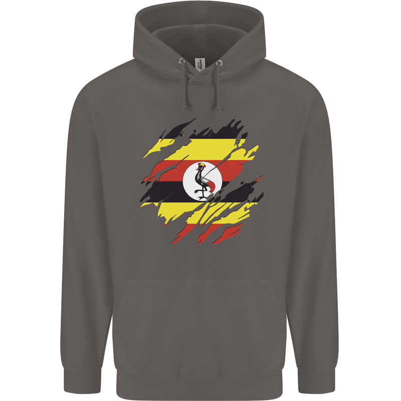 Torn Uganda Flag Ugandan Day Football Mens 80% Cotton Hoodie Charcoal