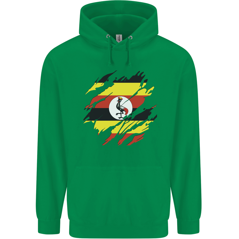 Torn Uganda Flag Ugandan Day Football Mens 80% Cotton Hoodie Irish Green