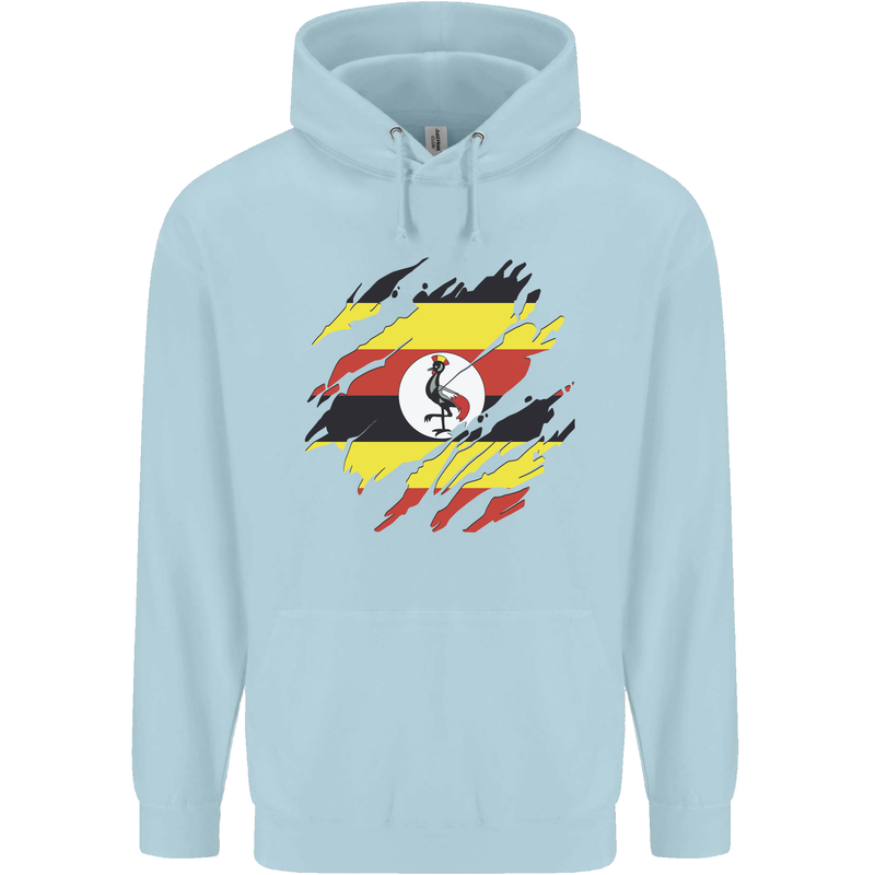 Torn Uganda Flag Ugandan Day Football Mens 80% Cotton Hoodie Light Blue
