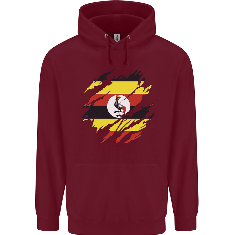 Torn Uganda Flag Ugandan Day Football Mens 80% Cotton Hoodie Maroon