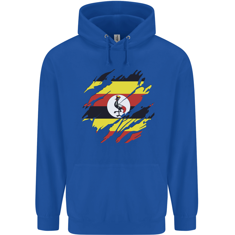 Torn Uganda Flag Ugandan Day Football Mens 80% Cotton Hoodie Royal Blue