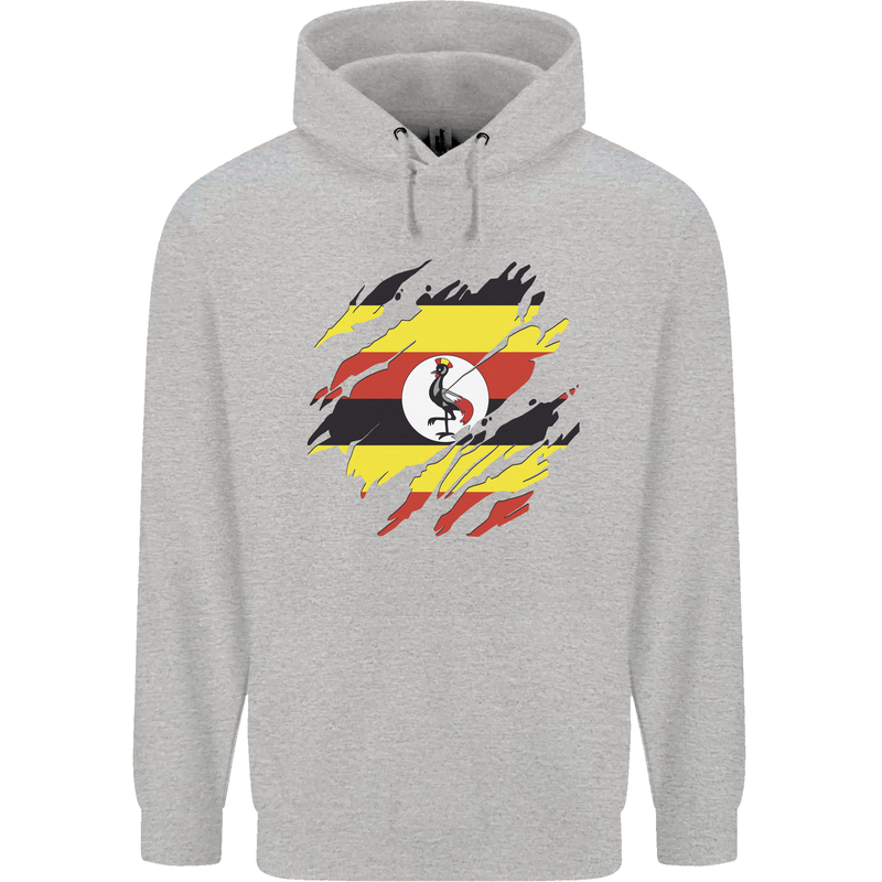 Torn Uganda Flag Ugandan Day Football Mens 80% Cotton Hoodie Sports Grey