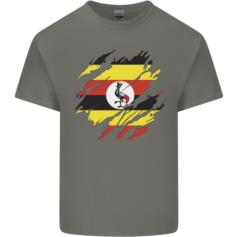 Torn Uganda Flag Ugandan Day Football Mens Cotton T-Shirt Tee Top Charcoal