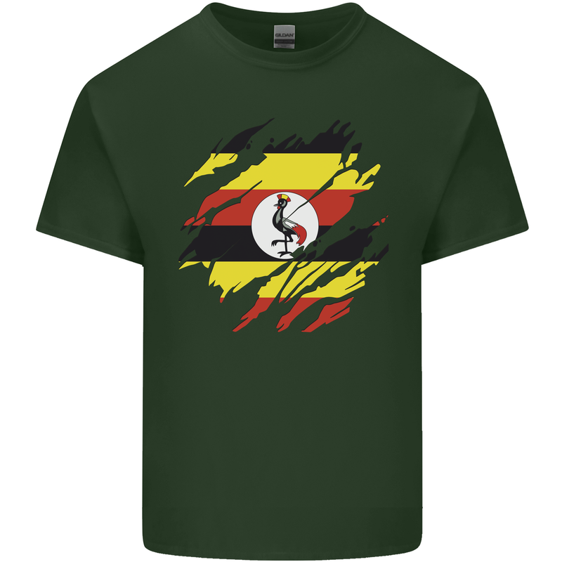 Torn Uganda Flag Ugandan Day Football Mens Cotton T-Shirt Tee Top Forest Green