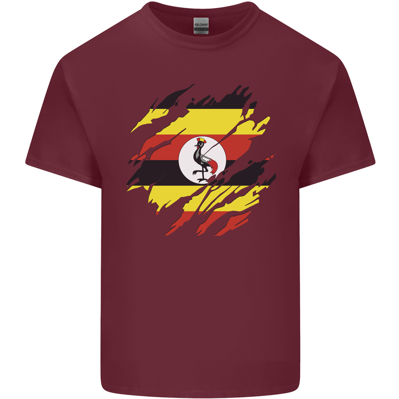 Torn Uganda Flag Ugandan Day Football Mens Cotton T-Shirt Tee Top Maroon