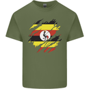 Torn Uganda Flag Ugandan Day Football Mens Cotton T-Shirt Tee Top Military Green