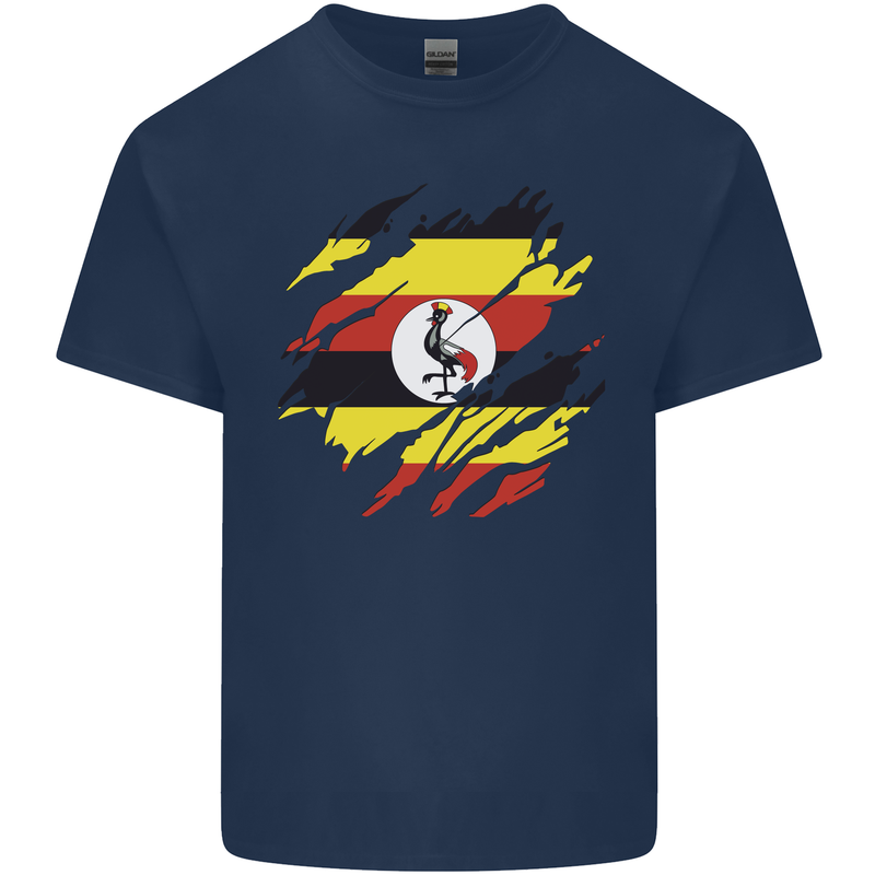 Torn Uganda Flag Ugandan Day Football Mens Cotton T-Shirt Tee Top Navy Blue