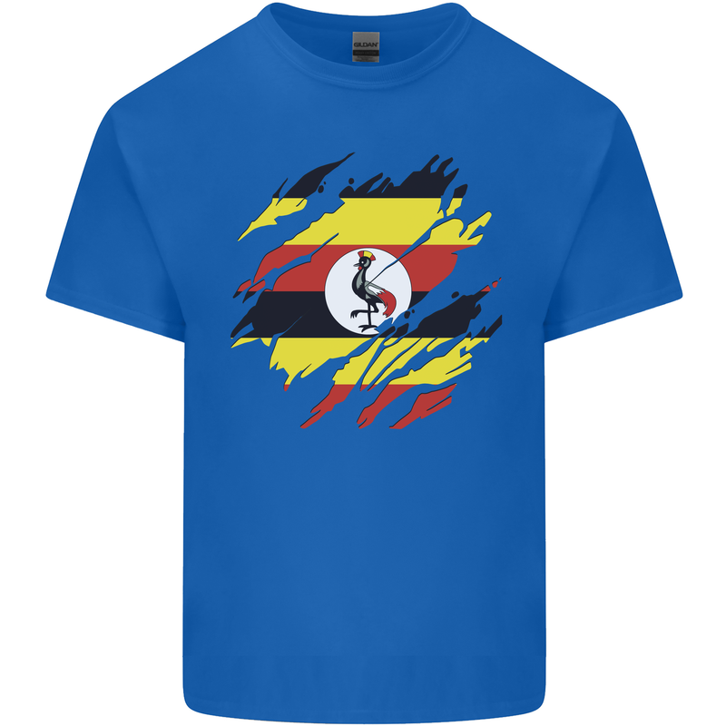 Torn Uganda Flag Ugandan Day Football Mens Cotton T-Shirt Tee Top Royal Blue