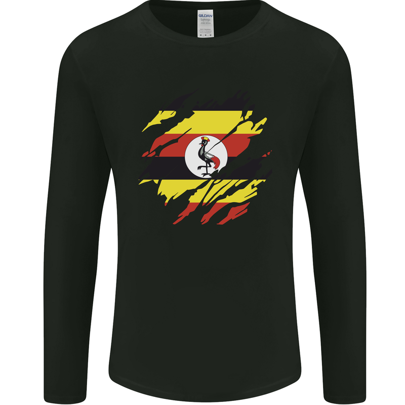 Torn Uganda Flag Ugandan Day Football Mens Long Sleeve T-Shirt Black