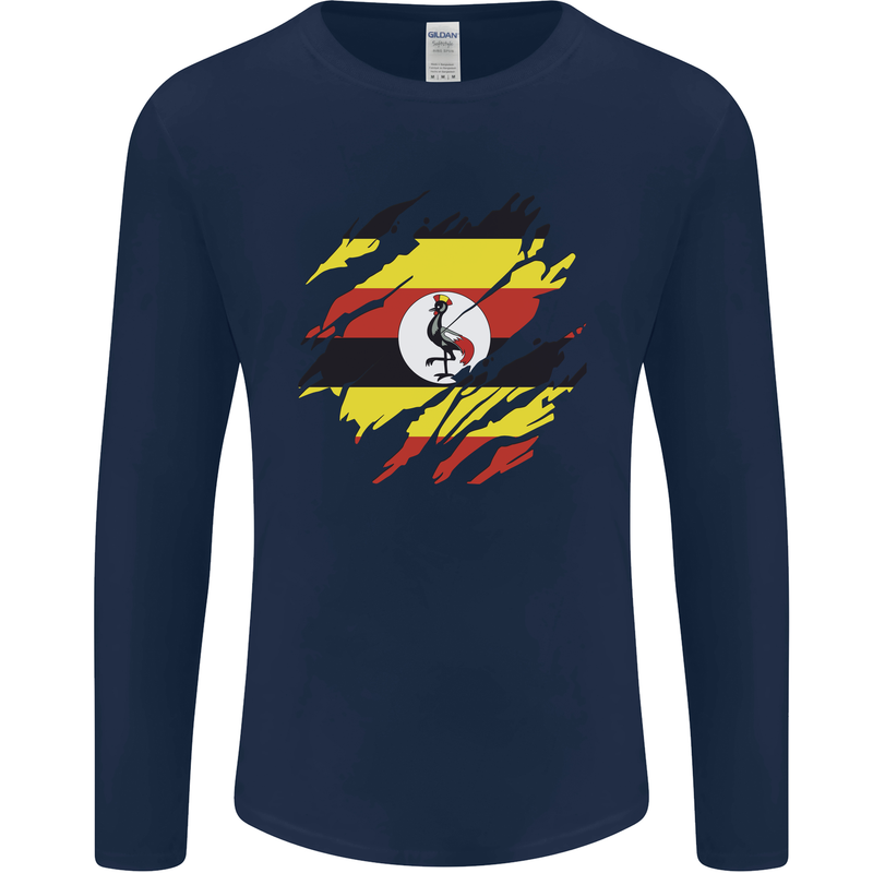 Torn Uganda Flag Ugandan Day Football Mens Long Sleeve T-Shirt Navy Blue