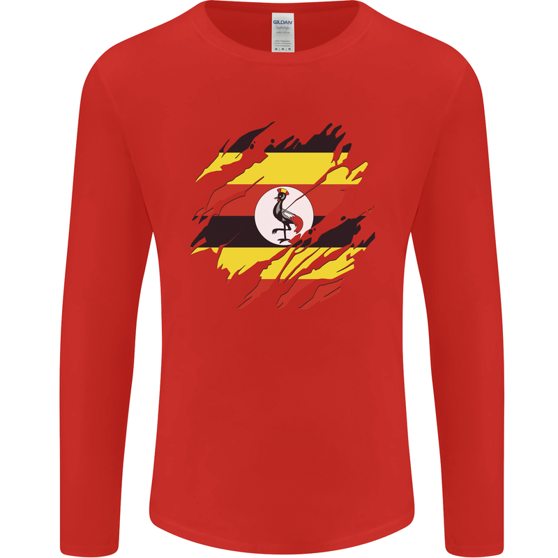 Torn Uganda Flag Ugandan Day Football Mens Long Sleeve T-Shirt Red