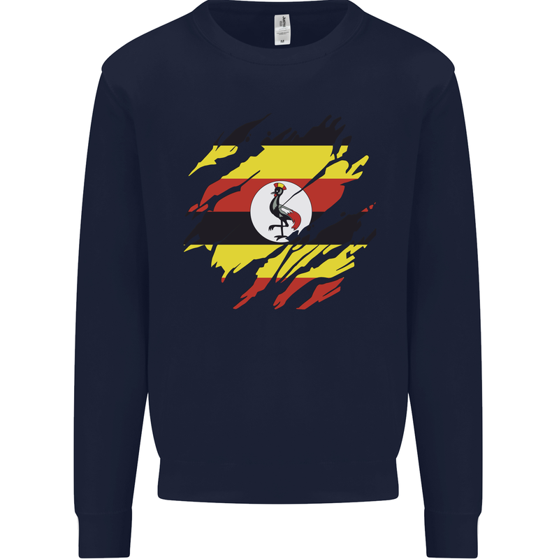 Torn Uganda Flag Ugandan Day Football Mens Sweatshirt Jumper Navy Blue