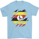Torn Uganda Flag Ugandan Day Football Mens T-Shirt 100% Cotton Light Blue