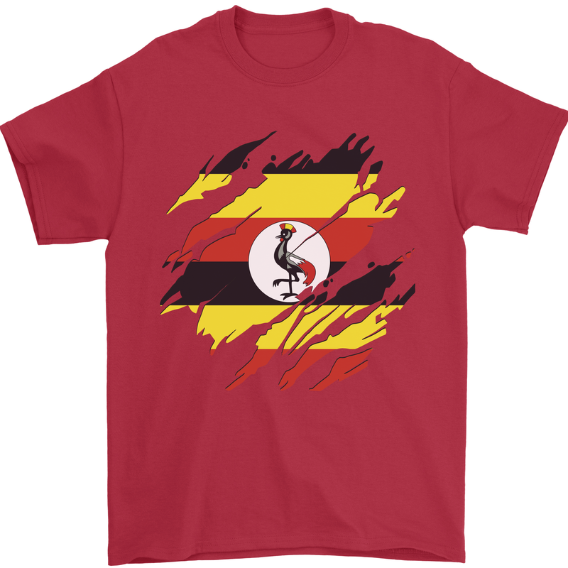 Torn Uganda Flag Ugandan Day Football Mens T-Shirt 100% Cotton Red