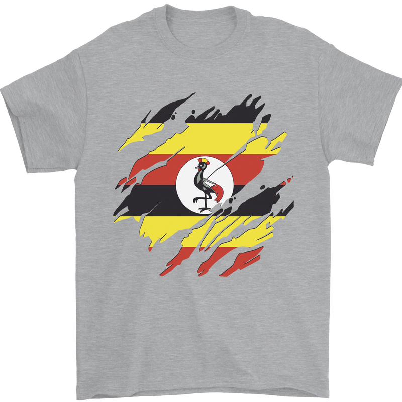 Torn Uganda Flag Ugandan Day Football Mens T-Shirt 100% Cotton Sports Grey