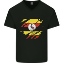 Torn Uganda Flag Ugandan Day Football Mens V-Neck Cotton T-Shirt Black