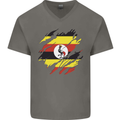 Torn Uganda Flag Ugandan Day Football Mens V-Neck Cotton T-Shirt Charcoal