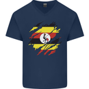 Torn Uganda Flag Ugandan Day Football Mens V-Neck Cotton T-Shirt Navy Blue