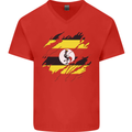 Torn Uganda Flag Ugandan Day Football Mens V-Neck Cotton T-Shirt Red