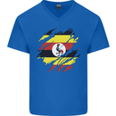 Torn Uganda Flag Ugandan Day Football Mens V-Neck Cotton T-Shirt Royal Blue