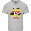 Torn Uganda Flag Ugandan Day Football Mens V-Neck Cotton T-Shirt Sports Grey