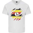 Torn Uganda Flag Ugandan Day Football Mens V-Neck Cotton T-Shirt White