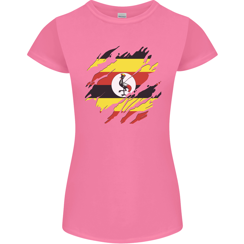 Torn Uganda Flag Ugandan Day Football Womens Petite Cut T-Shirt Azalea