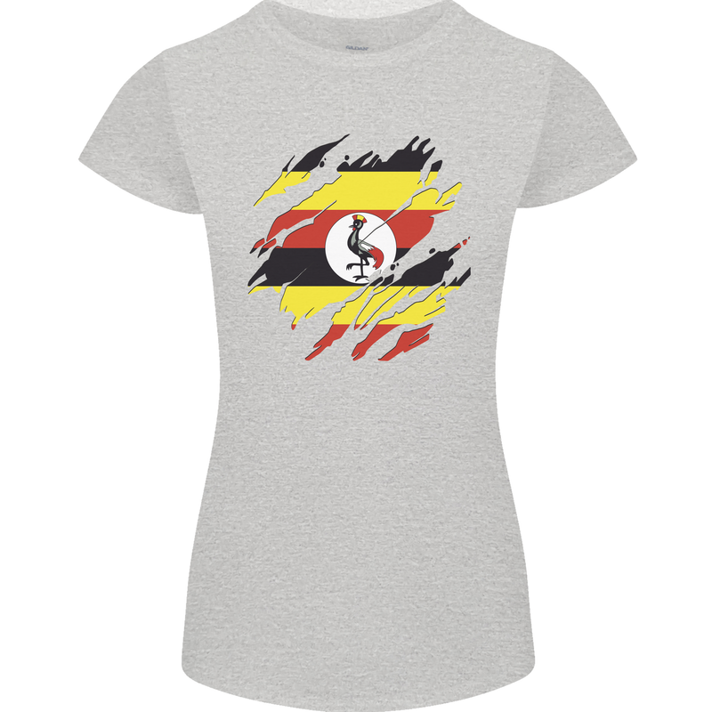 Torn Uganda Flag Ugandan Day Football Womens Petite Cut T-Shirt Sports Grey