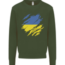 Torn Ukraine Flag Ukrainian Day Football Kids Sweatshirt Jumper Forest Green