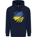 Torn Ukraine Flag Ukrainian Day Football Mens 80% Cotton Hoodie Navy Blue