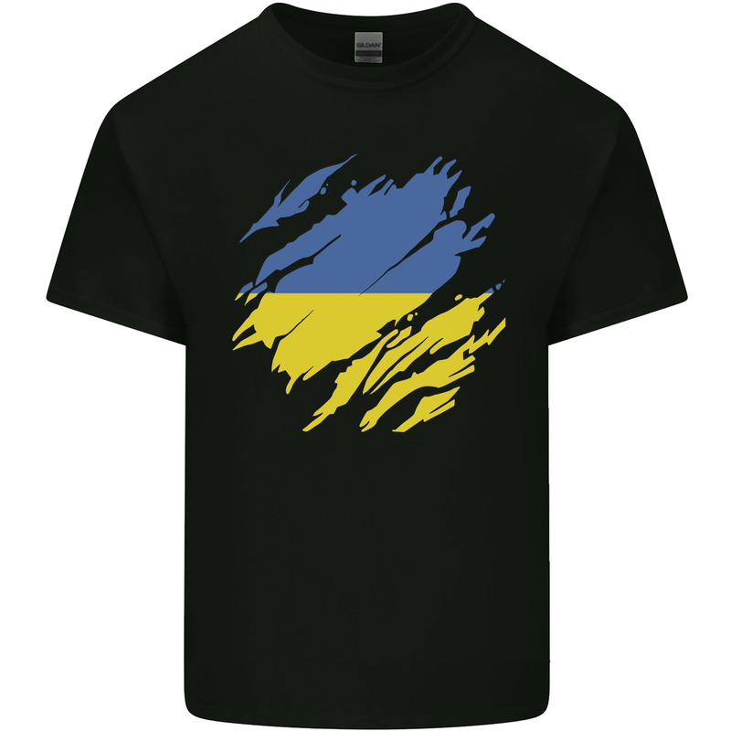 Torn Ukraine Flag Ukrainian Day Football Mens Cotton T-Shirt Tee Top Black