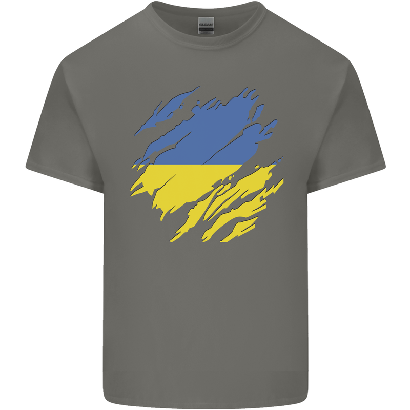 Torn Ukraine Flag Ukrainian Day Football Mens Cotton T-Shirt Tee Top Charcoal
