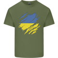 Torn Ukraine Flag Ukrainian Day Football Mens Cotton T-Shirt Tee Top Military Green