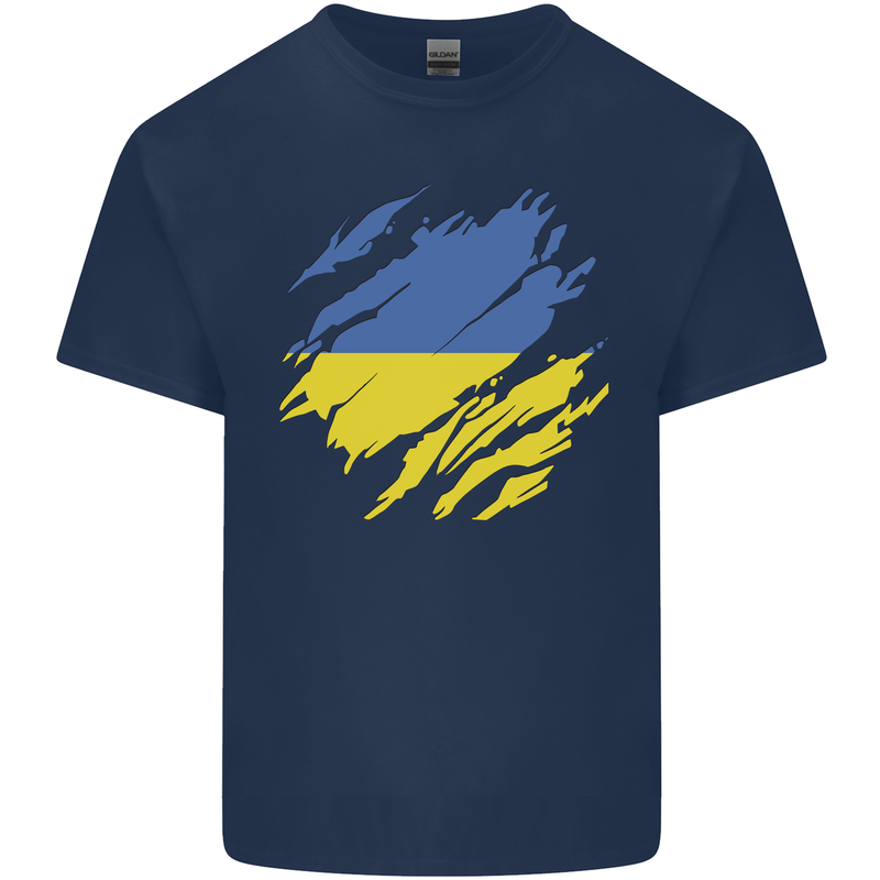 Torn Ukraine Flag Ukrainian Day Football Mens Cotton T-Shirt Tee Top Navy Blue