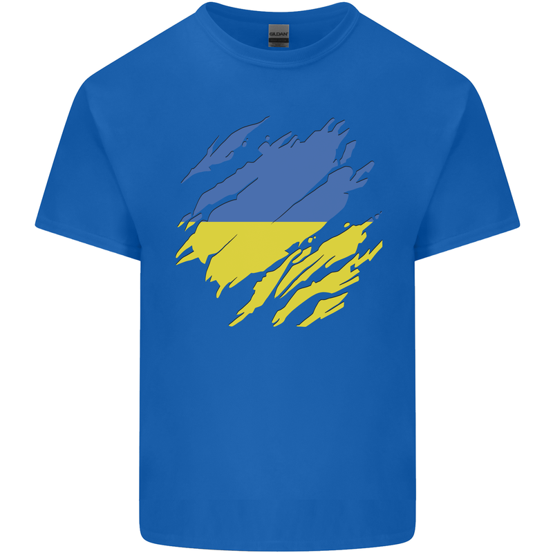 Torn Ukraine Flag Ukrainian Day Football Mens Cotton T-Shirt Tee Top Royal Blue